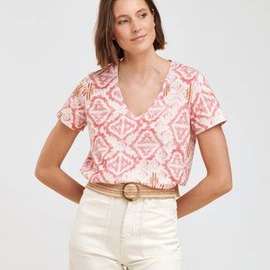 LA FEE MARABOUTEE Pink Printed organic cotton V-neck T-shirt in Rose, Size XS